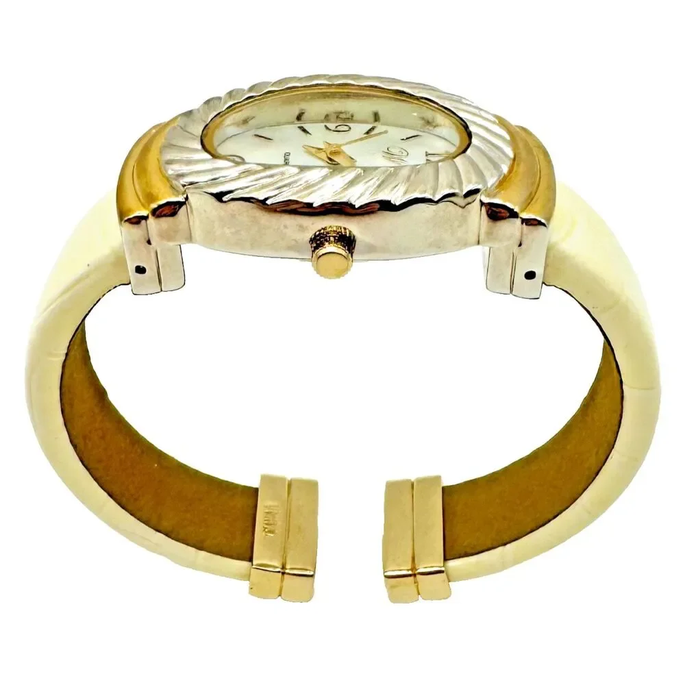 Waltham Analog Wristwatch Cuff Band Gold & Silver Ivory Chronograph Watch
